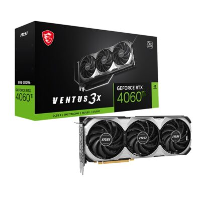 MSI nVidia GeForce RTX 4060Ti VENTUS 3X E8 G OC Video Card  2565 MHz Boost Clock, 8GB GDDR6, DisplayPort x 3 (v1.4a),HDMI x 1 (For selected customers)