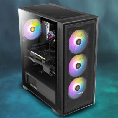 Antec AX81 E-ATX, 1x 360mm Radiator Front, 4x ARGB 12CM Fans 3x Front & 1x Rear included. RGB controller for six fans. Mesh Tempered Glass Case – SI (