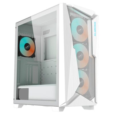 Gigabyte C301 RGB Tempered Glass E-ATX White Mid Tower Gaming Chassis  2×3.5′ 2×2.5′ 2xUSB3.0 Detachable Dust Filter Liquid Cooling PSU Standard ATX