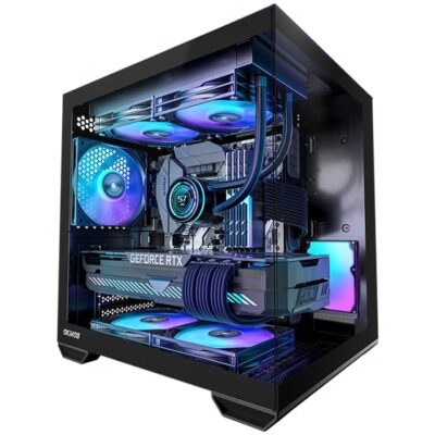 OKINOS Mirage 4 mATX ARGB Case, ARGB controller, 4x ARGB Fans. Ultimate thermal, Steel,2x USB3.0, 1×3.2 Gen2 USB-C, Black Tower Case