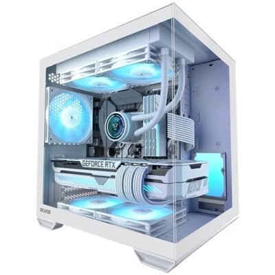 OKINOS Mirage 4 mATX ARGB Case, ARGB controller, 4x ARGB Fans. Ultimate thermal, Steel,2x USB3.0, 1×3.2 Gen2 USB-C, White Tower Case