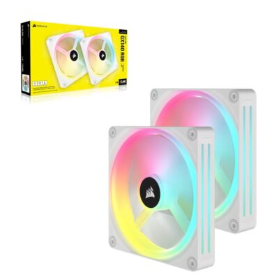 Corsair iCUE LINK QX140 RGB 140mm PWM PC Fans Starter Kit with iCUE LINK System Hub – White, Static Pressure Flow Type, 2000 RPM