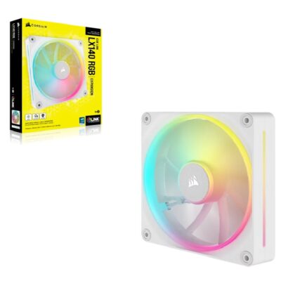 Corsair iCUE LINK LX140 RGB 140mm PWM Single Fan Expansion – White, STATIC PRESSURE Flow Type, 2000 RPM, 84.7 CFM, 36 dBA, 5 Years Warranty
