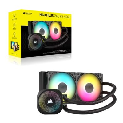 Corsair NAUTILUS 240 RS ARGB Liquid CPU Cooler – Black 240mm Rad, 2x PWM fans, RGB, Copper Cold Plate, 400mm Tubing, Intel & AMD Support