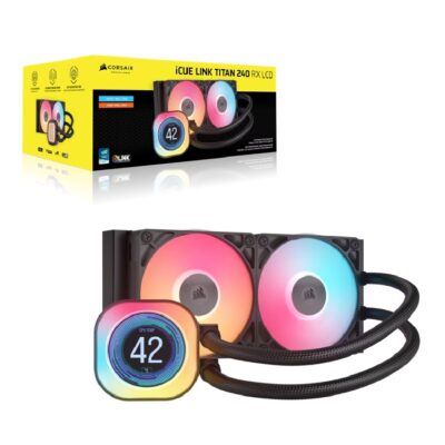 Corsair iCUE LINK TITAN 240 RX LCD Liquid CPU Cooler – Black: 73.5 CFM, 2100 RPM, 36 dBA, Aluminum Radiator, Copper Cold Plate, Intel/AMD Support