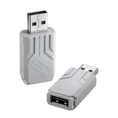 ASUS ROG Polling Rate Booster White, up to true 8000 Hz wireless polling rates when used with compatible ROG mice and keyboards.
