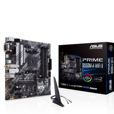 ASUS AMD B550M PRIME B550M-A WIFI II (Ryzen AM4) Micro-ATX Motherboard, DDR4, Dual M.2, PCIe 4.0, Wi-Fi 6, 1 Gb Ethernet, HDMI, DVI-D, D-Sub, SATA 6G