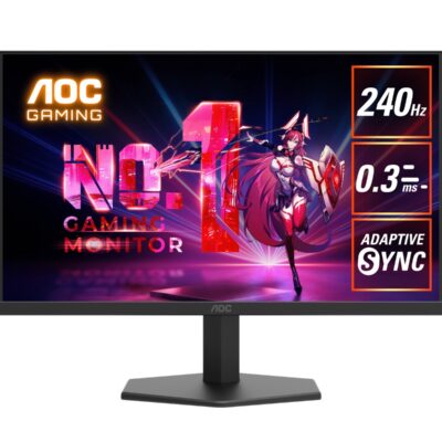 AOC 23.8′ IPS 1920 × 1080 FHD, 240Hz, HDR10, 0.3ms,Adaptive Sync,HDMI 2.0 × 1, DisplayPort 1.4 × 1, Gaming Monitor
