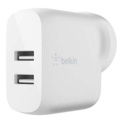 Belkin BoostCharge 24W Dual USB-A Wall Charger – White (WCB002auWH), 2xUSB-A (12W), Safe & Efficient, Apple iPhone, CEW $2500, 2 Years Warranty