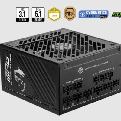 MSI MPG A1000GS PCIE5 1000W ATX Power Supply Unit, 80 PLUS Gold, Fully modular flat cables, 0 RPM Mode, Active PFC design