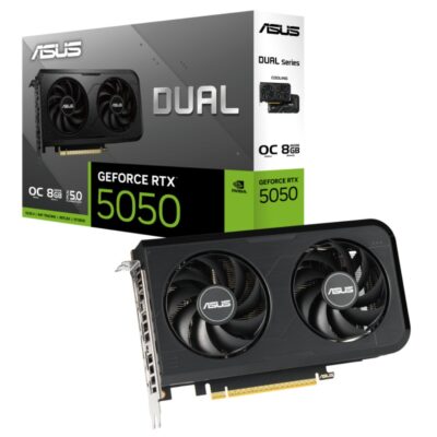 ASUS nVidia GeForce DUAL-RTX5050-O8G RTX5050 8GB GDDR6 OC Edition 2647MHz Boost Clock, RAM 20Gbps, 433 AI TOPs, Digital Max Resolution 7680 x 4320